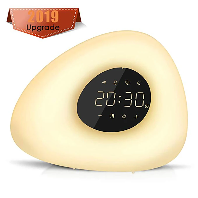 Baratos Reloj despertador luz Sunrise Sunset simulación con 10 sonidos naturales 7 colores luz táctil Control RGB regulable lámpara de noche