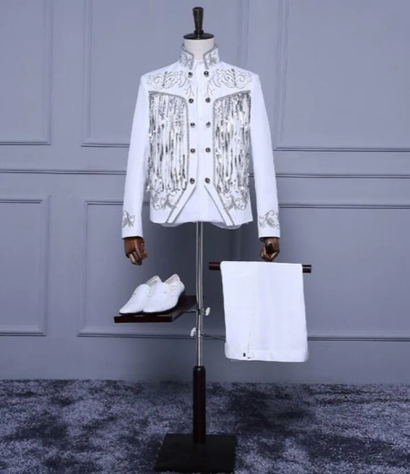 Shenrun мужской черный белый костюм куртка блестки вышивка золото серебро мерцающие кисточкой приталеные блейзеры платье для выступлений на