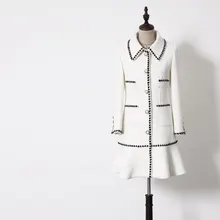 Женские черные, белые, цветные, с цепочками, твидовые зимние длинные куртки, с отложным воротником, с оборками, элегантные пальто, новинка