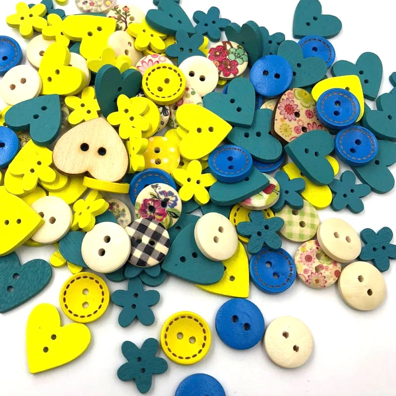 25/50/100DIY 15 мм синий желтый Цвет формы смешивания деревянные пуговицы для шитья