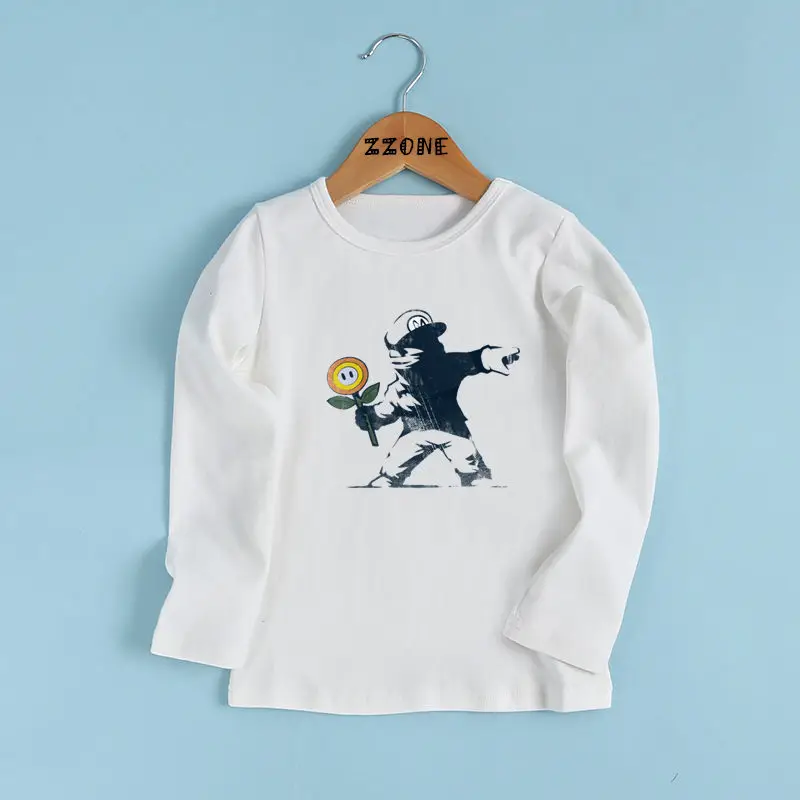 

Boys/Girls Graffiti Flower Super Mario Pattern T shirt Baby Casual Funny T-shirt Kids Cool Long Sleeve Clothes,LKP2006