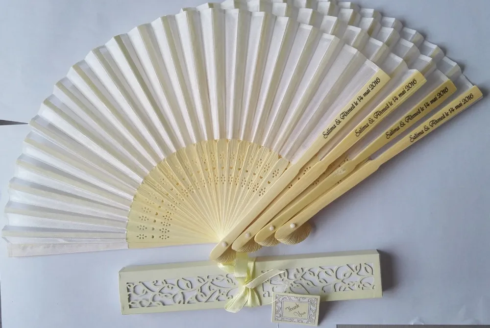 30 pcs/lot Personalized Luxurious Silk Fold hand Fan in Elegant Laser-Cut Gift Box+Party Favors/wedding Gifts+printing