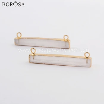 

BOROSA 10PCS Elegant Gold Color Rectangle Transparent Selenite Stone Connector for Necklace Jewelry for Lady as Gifts G1765