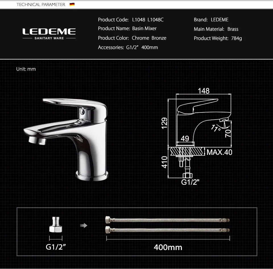 LEDEME Смеситель для умывальника латунь Цвет: бронзовый L1048C