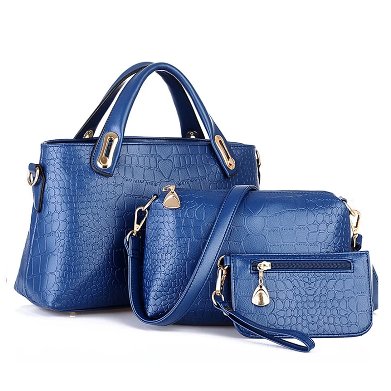 

3 Pcs Women's Bags Set Elegant Solid Color Crocodile Stria Hand Bag
