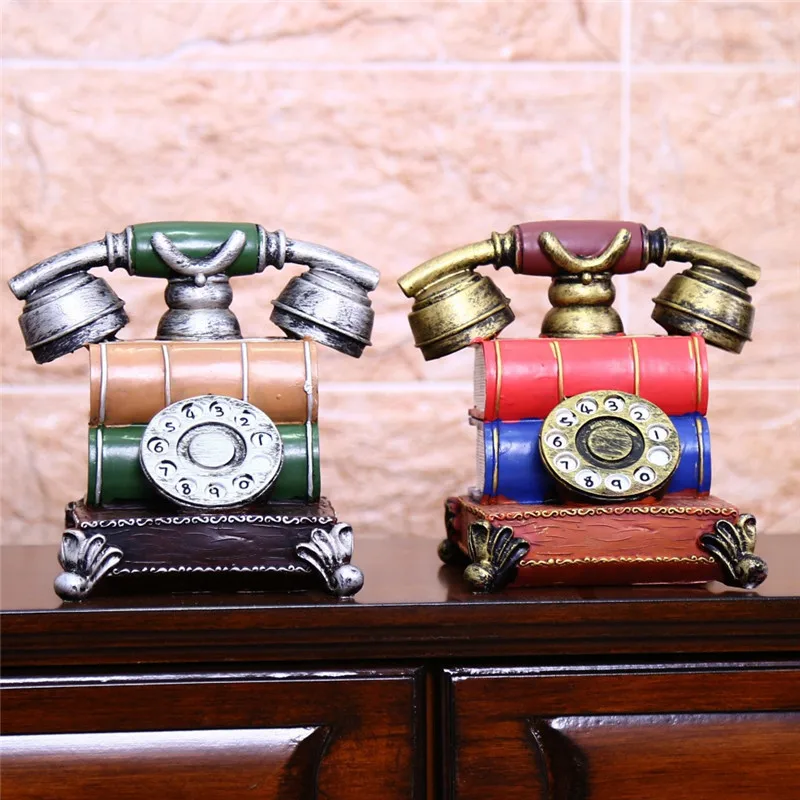 Vintage Resin Figurines Artificial Telephone Model Craft Retro Money Box Home Office Decoration Birthday Gifts Miniatures Craft