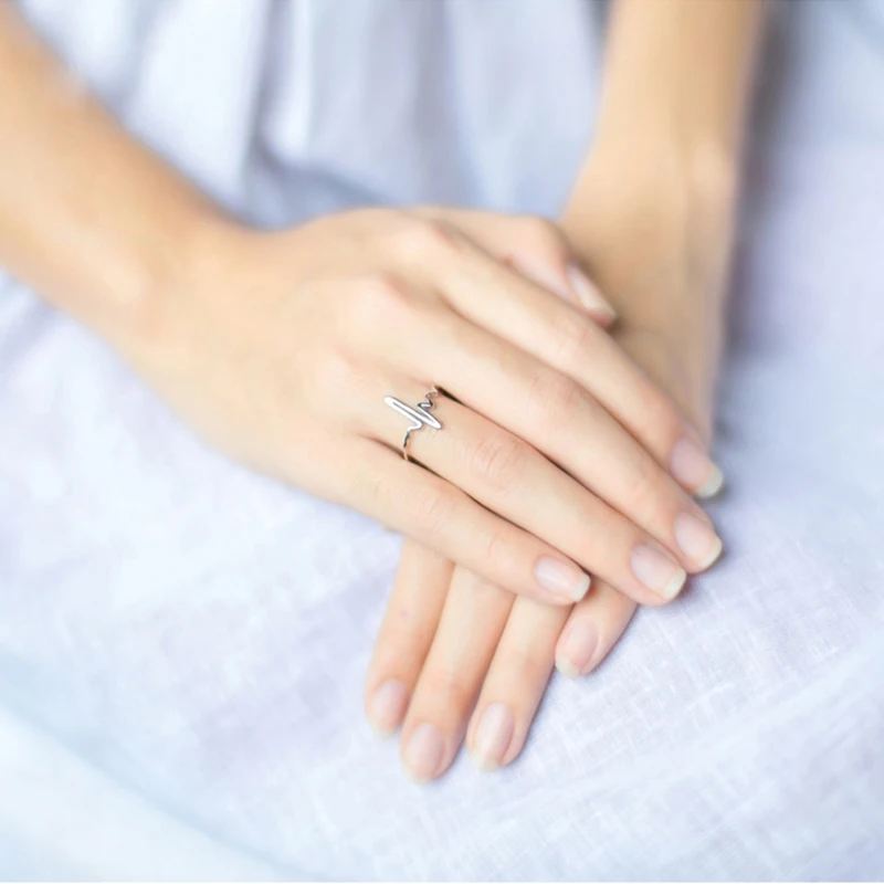 Женское кольцо с электрокардиограммой вечерние емый Размер|heart beat ring|heartbeat ringfashion