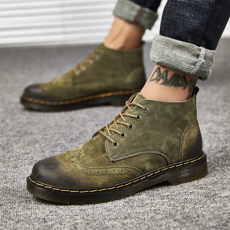 

Handmade Men Boots Cow Leather Men Ankle Boots 2018 British Style Tristin Boots Top Quality Brogue Shoes for Men shoes HH-042