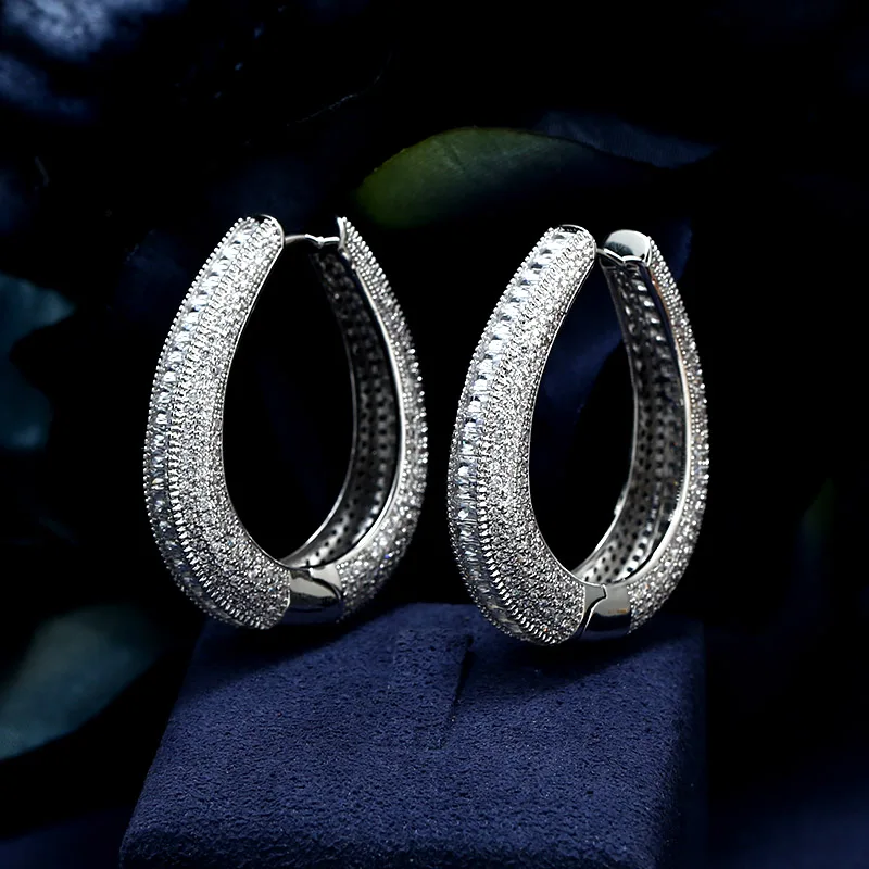 

janekelly Luxury AAA cubic zirconia micro pave setting big diameter hoop earrings women's accessories, best quality