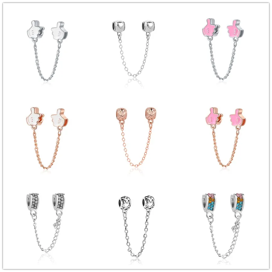 

MOQ 1pc free shipping silver&rose gold finger ribbon chain bead Fit Pandora Charm Bracelet EL144