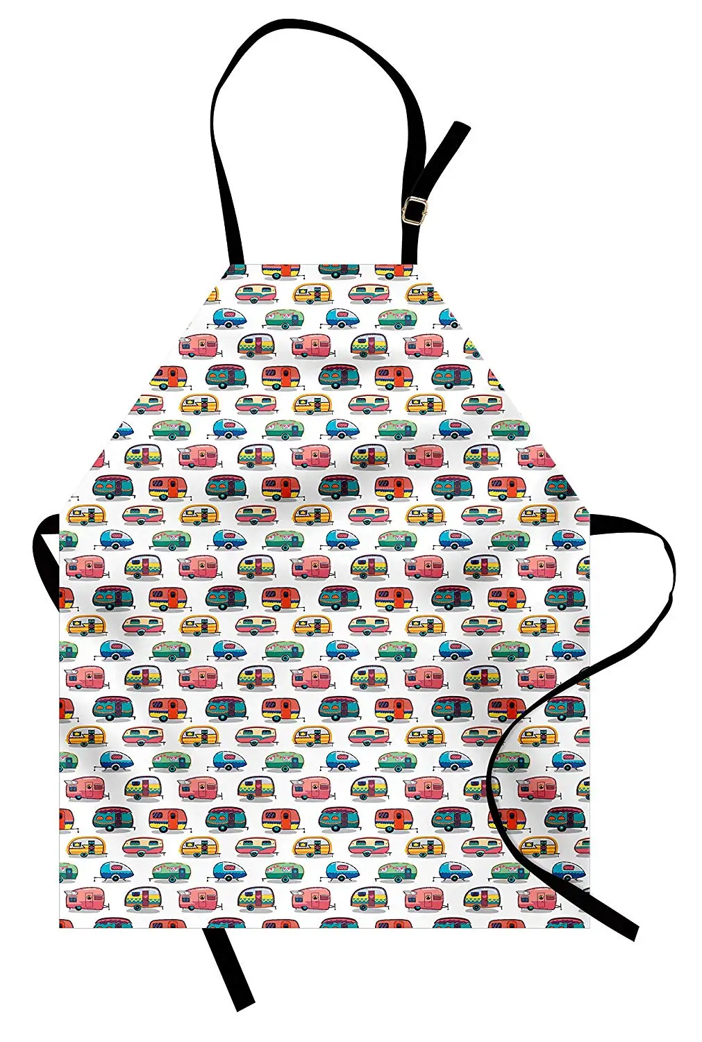 

Cars Apron Vintage Travel Trailers Colorful Vehicles with Geometric Pattern Camping Holiday Kitchen Bib Apron Cooking Baking