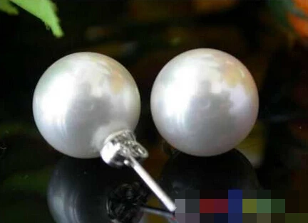 

free shipping 00396 ROUND WHITE SOUTH SEA SHELL PEARL STUD EARRING