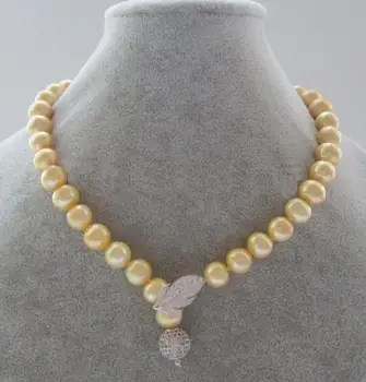 

HOT!!! 10-11MM YELLOW NATURAL PEARL NECKLACE 18 INCH 36" WHITE CLASP