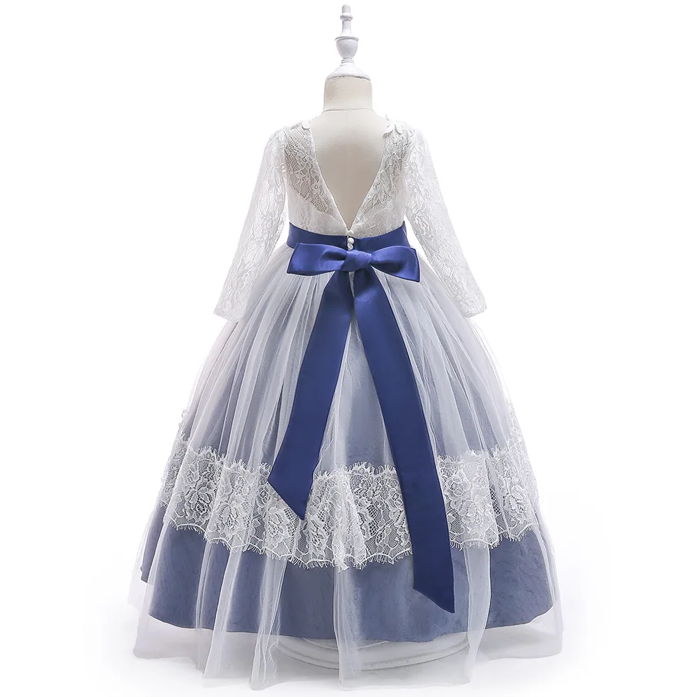 Cielarko/платье принцессы с длинными рукавами для девочек; детские длинные платья с кружевными цветами; детское платье для свадебной вечеринки; торжественное платье для девочек