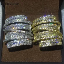 Choucong joyería Cruz anillo grande t forma 5a ZIRCON cristal amarillo y oro blanco lleno de compromiso de banda de boda Anillos para mujeres Hombres