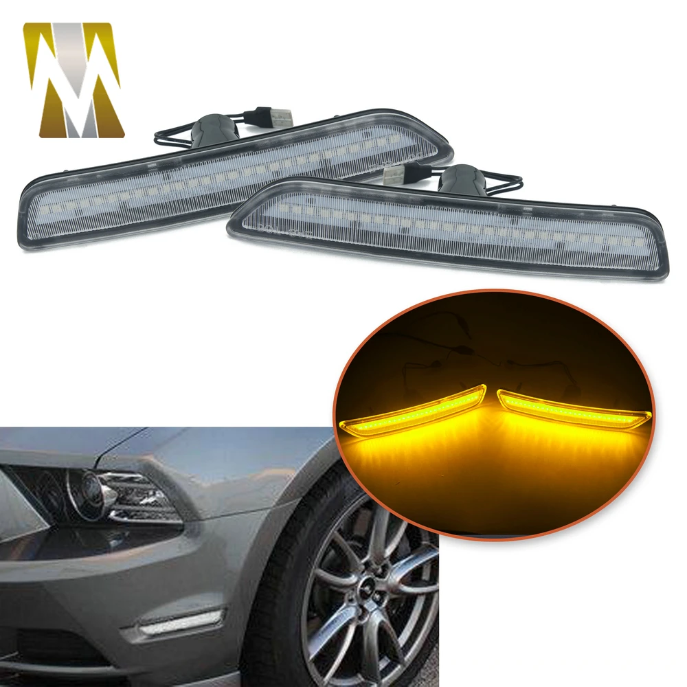 (Front) For Ford Mustang 2011 2012 2013 2014 27-SMD Integrated Turn Signals Car Front Side Marker Lamps Bumper Lights LED (3)