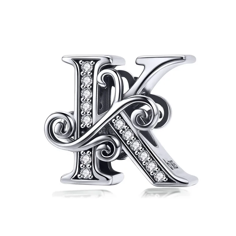 MOWIMO, настоящее 925 пробы, Серебряные буквы, алфавит, A-Z, шарм, имя, бусина, подходит для оригинальных браслетов Pandora, подвеска, изготовление ювелирных изделий BNC030 - Окраска металла: K