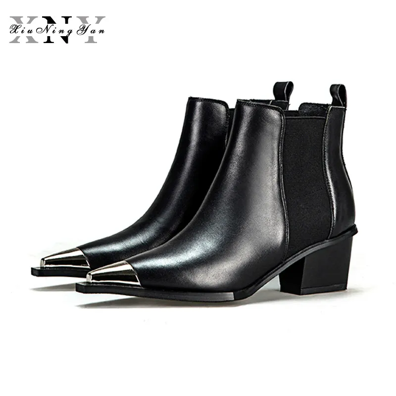 

XiuNingYan Women's Boots Genuine Leather Winter Shoes Woman Chelsea Boots Ankle Boots for Women Brand Chaussure Bottes Femme
