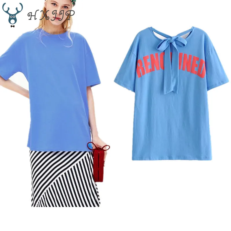 

Girls' Undershirt 2019 Korean Version of The New Collision Letter Printing Loose-tie T-shirts with Short Sleeves