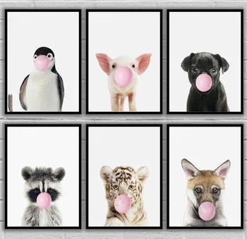 

Bubble Chewing Gum Penguin Piglet Puppy Raccoon Tiger Cub Wolf Wombat Zebra Posters Canvas Art Painting Wall Art