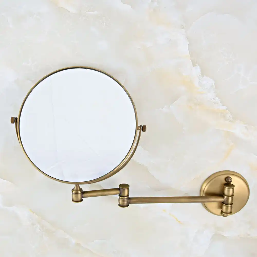 Antique Brass Bathroom Shaving Beauty Makeup Magnify Mirror Dual