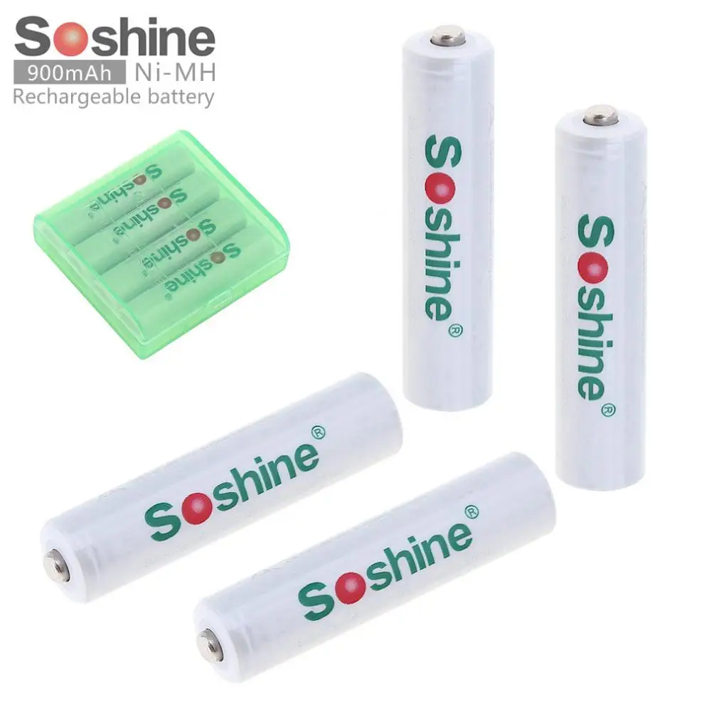 

Soshine 4pcs Ni-MH 1.2V AAA 900mAh Rechargeable Batteries with Low Self-discharge + Portable Battery Box