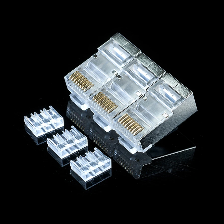 xintylink 50pc blue rj45 connector cat6 8P8C metal shielded rj45 plug terminals network connector load bar split type modular