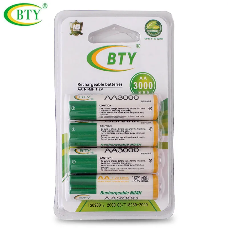 4 шт./лот BTY Ni-MH 1,2 V AA Аккумуляторная Батарея 3000mAh 2A Baterias Bateria для камеры