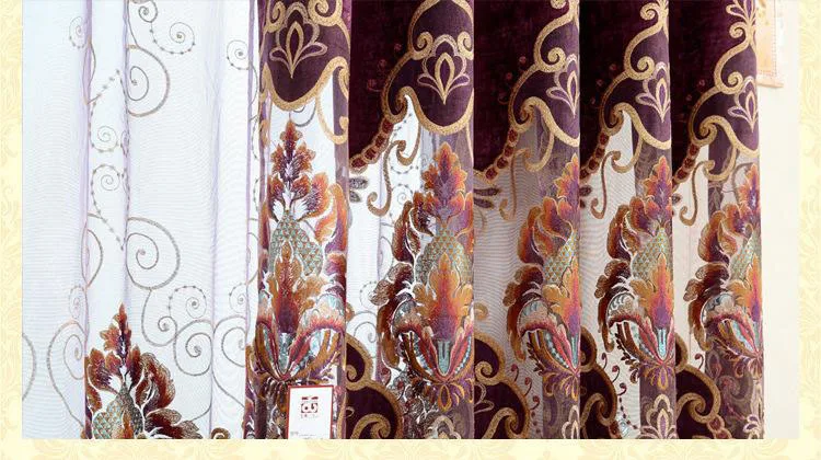 Новая кружевная Кортина фиолетовая вышивка кортинас Роскошная Европейская занавеска готовая занавеска с тюлем лист бисер занавеска s
