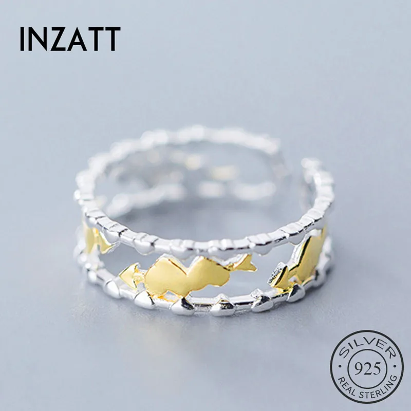 INZATT Настоящее серебро 925 проба Золотое кольцо с сердечками для модных женщин