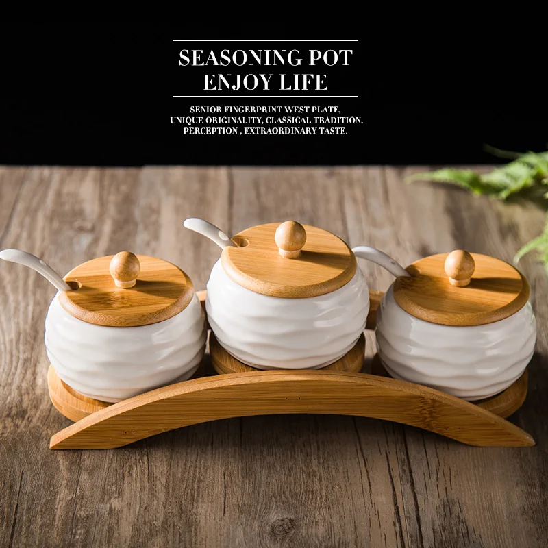 Creative household ceramics flavor pot three piece kitchen condiment