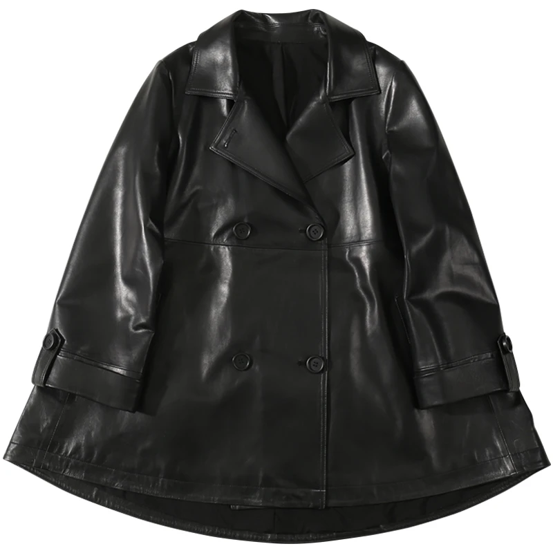 Spring  Women Sheepskin Jacket  Genuine Korean Version of The Double-breasted Leather  Jacket