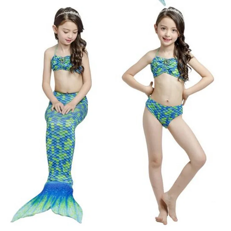 Tonlinker/летний купальный костюм принцессы с хвостиками русалки; комплект из двух предметов для девочек; пляжное бикини; Детские костюмы; купальный костюм - Цвет: blue-C