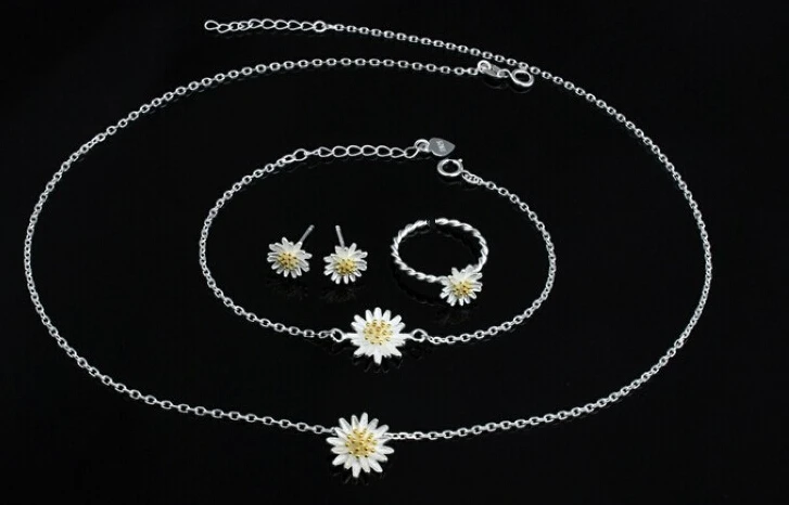 

2015 New arrival high quality fashion flower design stud earrings/bracelets/rings/necklaces 925 sterling silver jewelry sets