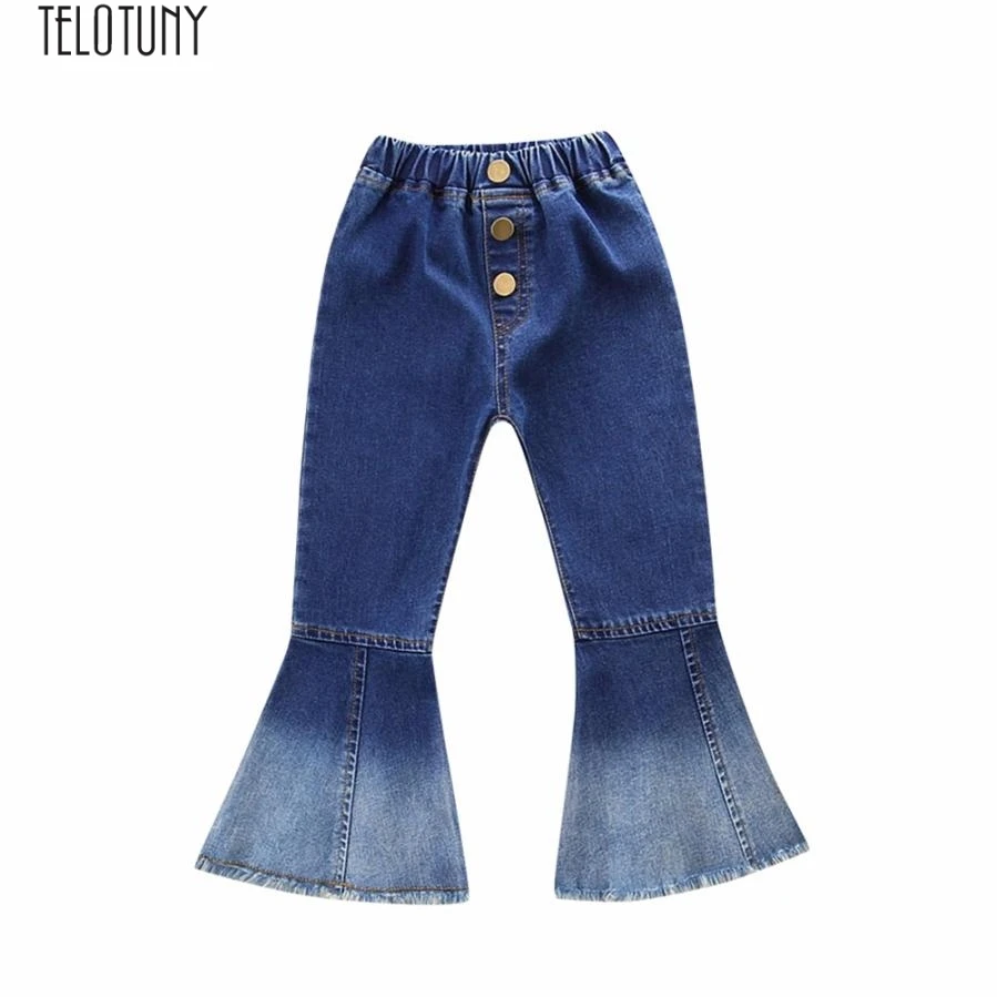 

TELOTUNY Washed fashion denim flared pants Children kid Girls Vintage Jeans Splice Bell-bottoms Denim Pants Trousers Z0820