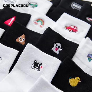 

[COSPLACOOL]Harajuku Cute Funny Socks Chaussette Femme White/Black Embroidery Socks Women Character Skarpetki Damskie Sokken