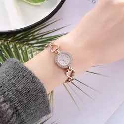 Slb07 дамы сплав браслет Персиковое сердце струны кварцевые маленькие Полный алмаз великолепный браслет часы модные женские часы