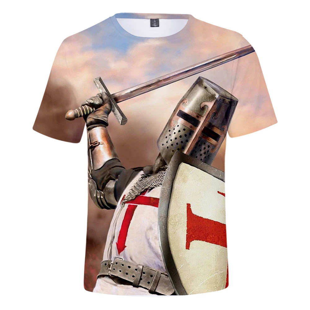 Футболка Templar Knight мужская с 3D принтом белый дышащий топ круглым вырезом хипстер