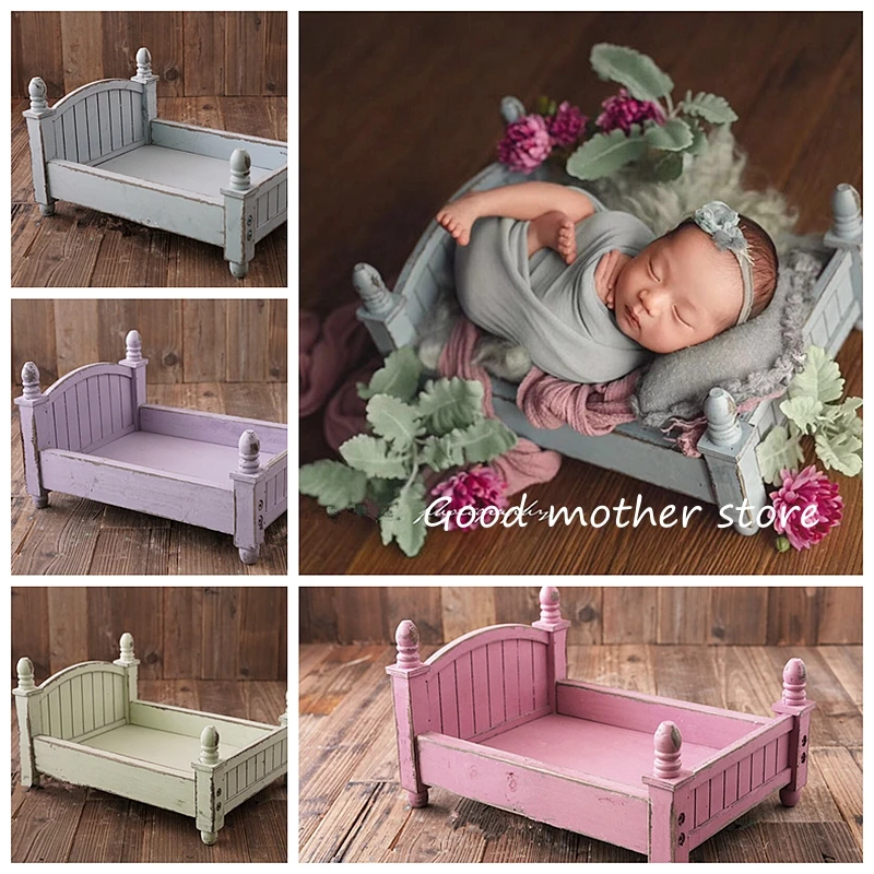 Newborn photography props small wooden bed original design four colors optional baby bed Foldable and removable bed