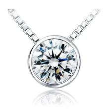 0,5 карат Бриллиантовая круглая огранка, помолвочная подвеска, колье, цепочка из настоящего стерлингового серебра, 16 дюймов