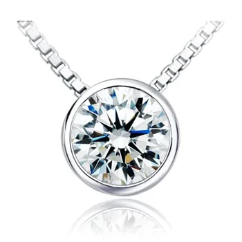 

Brilliant Round 0.5CT Diamond Engagement Pendant Solitaire Necklace Genuine Sterling Silver Chain 18inch