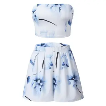 

SILVERCELL Women Floral Print 2Pcs Set Sexy Sleeveless Blouses & Shorts Sets for Summer Beach Club
