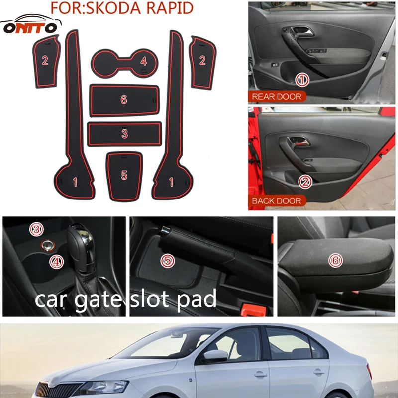 

8pcs/set Car Gate Slot Pad Non-slip Cup Mat Anti Slip Door Groove Mat Interior Car Accessory for skoda RAPID 2014-2016