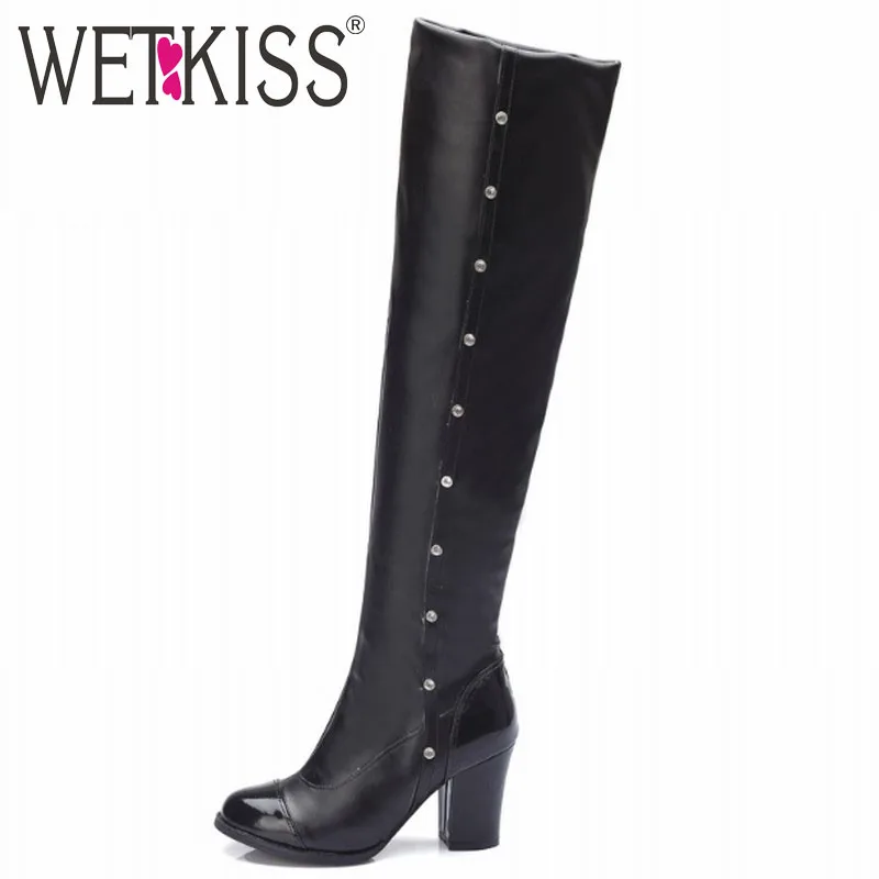 

Plus Size 33-48 Over the Knee Boots Shine Rhinestone Elegant Thick High Heels Patch Color Knight Boots Sexy Winter Boots