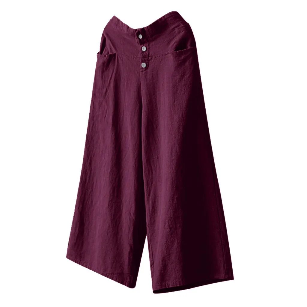 

Large size Women's Drawstring Ankle-Length Wide Leg Pants Loose Streetwear Waist Wide Leg Culottes Cotton Linen Trousers 5.6