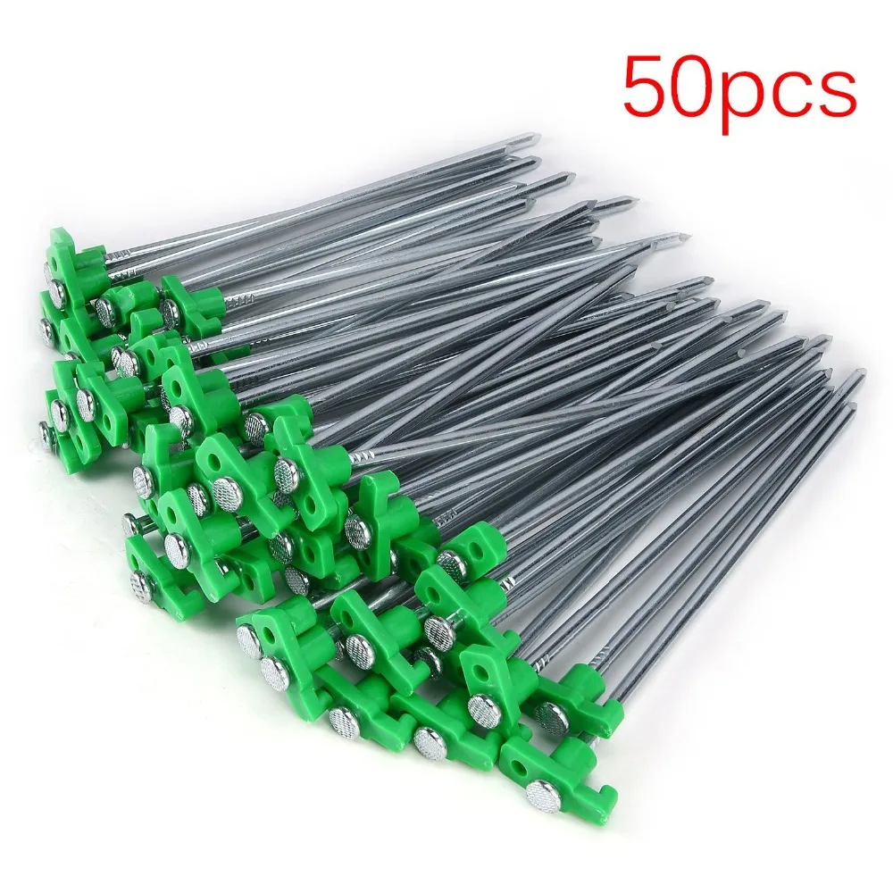 

50PCS Universal T Shape Iron Pegs Stable Ground Nails Tent Pegs Garden Stakes For Outdoor Awning Camping Tarp 25cm