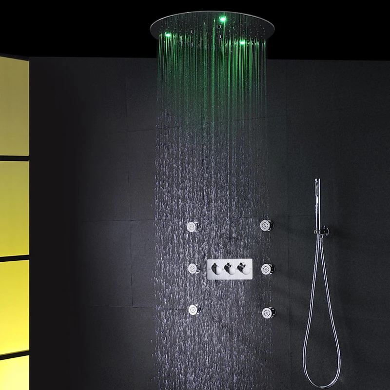 

Ceiling Shower Head Set 20 Inch Misty Rainfall Showerhead Ultra-thin Colorful Bathroom Hot Cold Shower Mixing Spa Shower Faucets