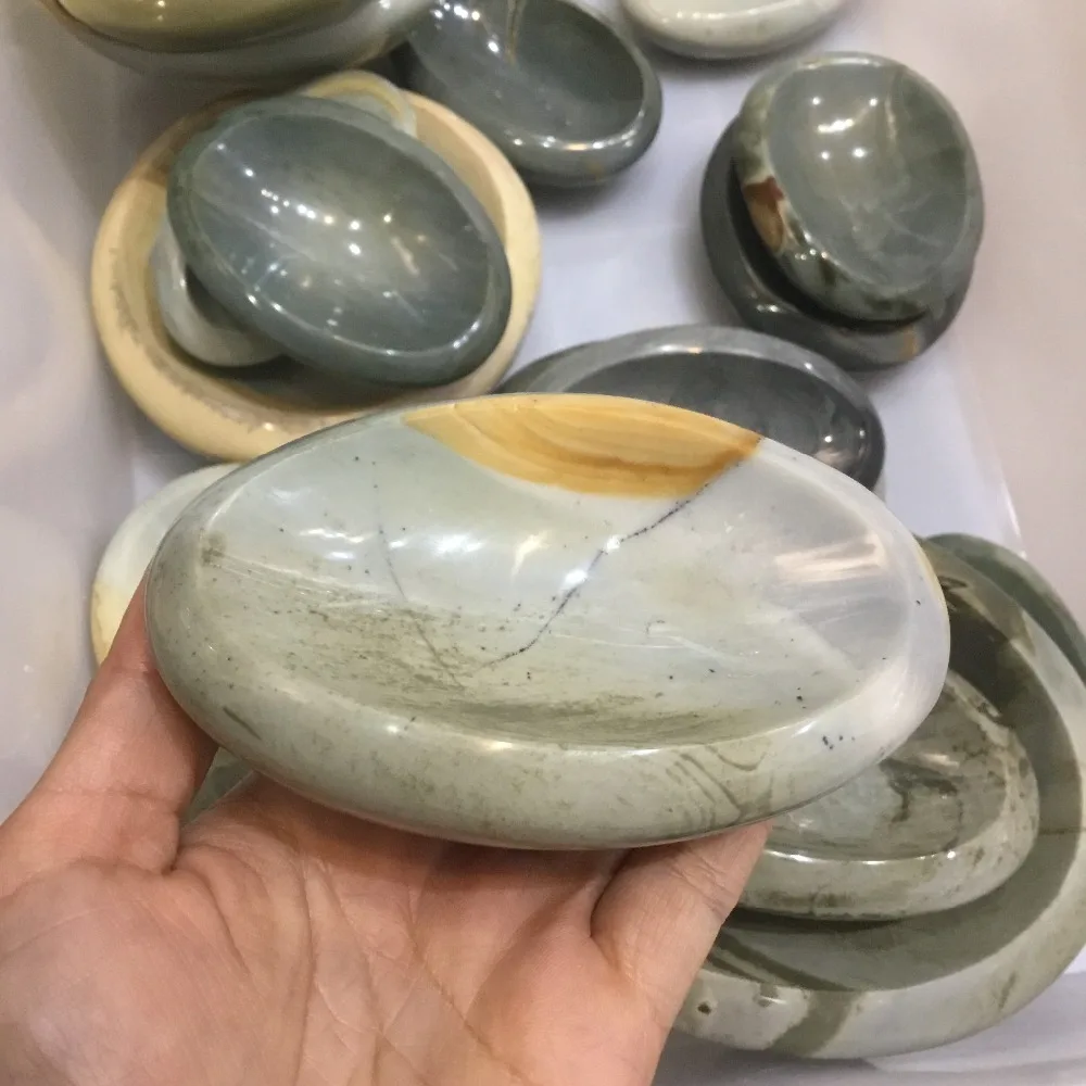 1 pc 350-450g Natural Ocean jasper Ashtray Ornament oval Polychrome Stone for home decoration | Дом и сад