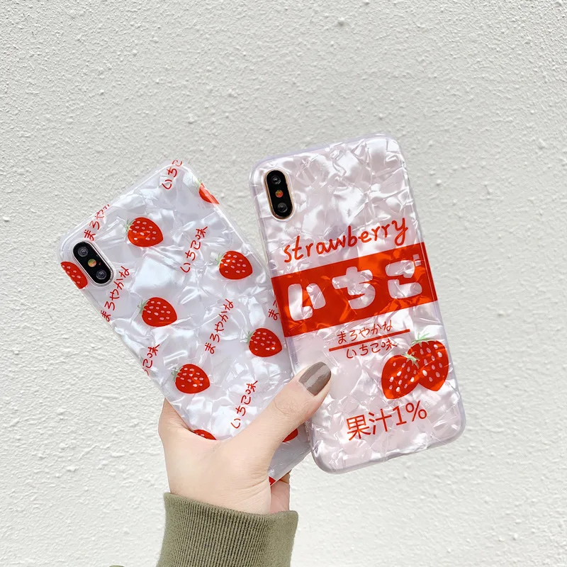

Cute Strawberry Glitter Case For iPhone X XS XR Max Soft TPU Silicone Shell Pattern Luxury Phone Cover For iphone 8 7 6 6S Plus