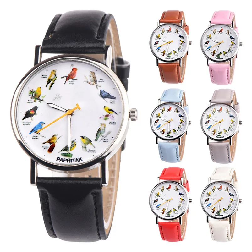 Fashion Women Watches Ladies Casual Watch Couple Retro Bird Design Leather Band Analog Alloy Quartz Wrist Watch Clock J13#N (6)